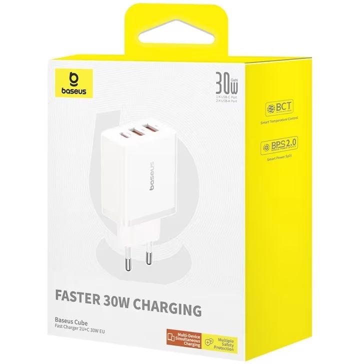 Baseus Cube Fast Charger 2U+C 30W EU Moon White