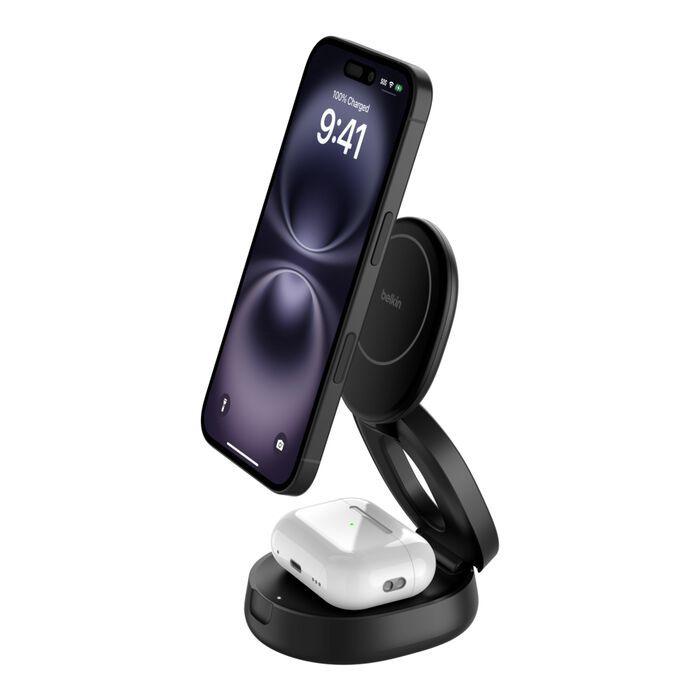 Belkin BoostCharge Pro 2-in-1 Wireless Charging Stand with Qi2 15W Black
