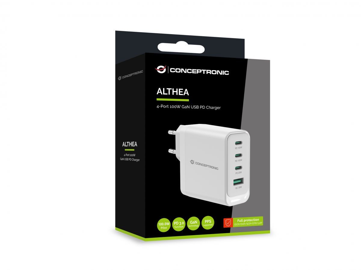Conceptronic  ALTHEA22W100 4-Port 100W GaN USB PD Charger White