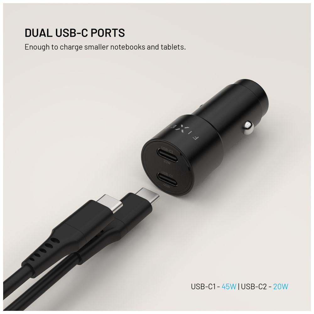 FIXED Dual USB-C Car Charger 65W PD 3.0 Black
