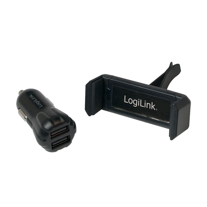 Logilink PA0133 USB car charger + mobile holder Black