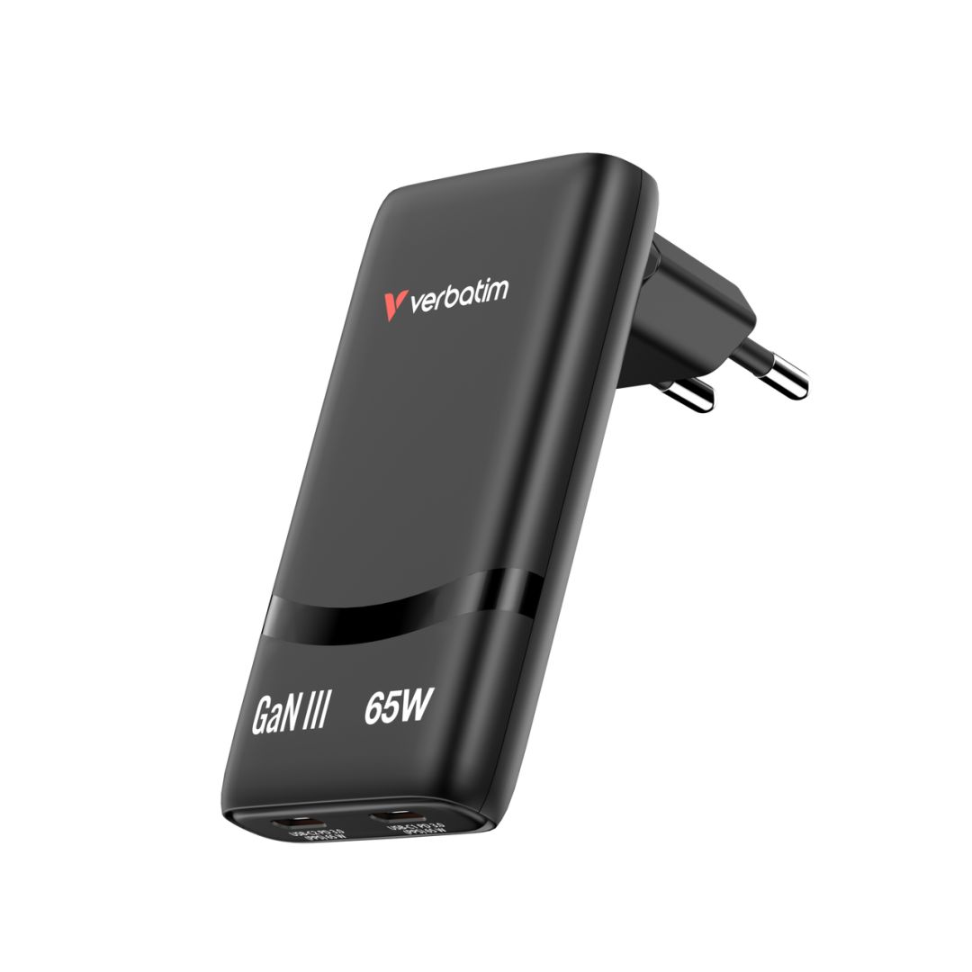 Verbatim Fold 'n' Go GaN Charger 65W 2-Port EU Plug Black