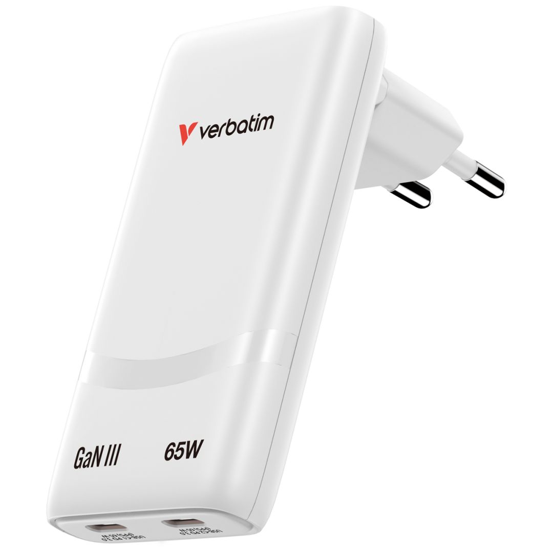 Verbatim Fold ''n'' Go GaN Charger 65W 2-Port EU Plug White