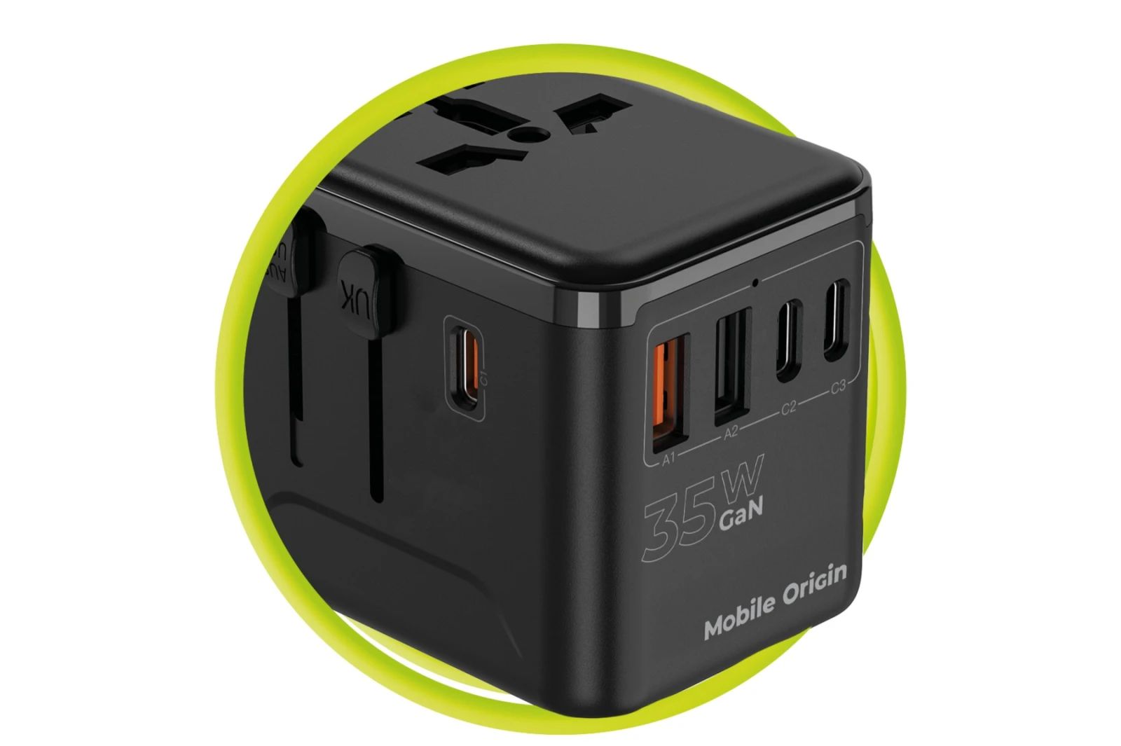 Mobile Origin GaN 35W Travel Adapter PW4 EU/UK/US/AUS, 3x USB-C + 2x USB-A 