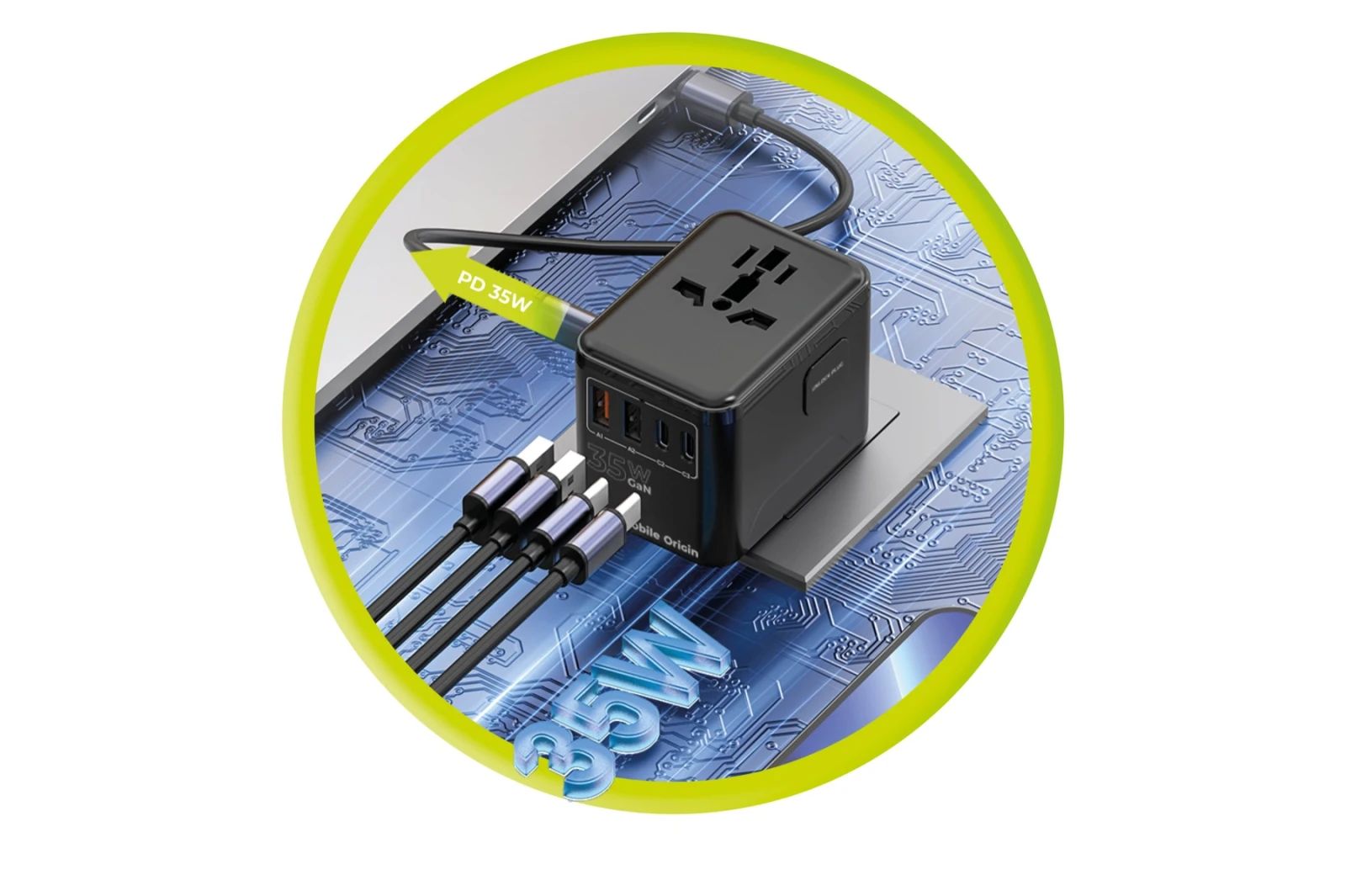 Mobile Origin GaN 35W Travel Adapter PW4 EU/UK/US/AUS, 3x USB-C + 2x USB-A 