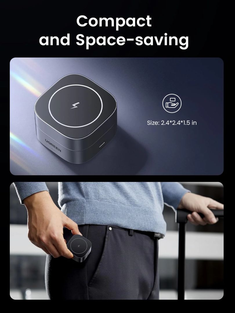 UGREEN Qi2 15W MagFlow 2-in-1 Wireless Charger Grey