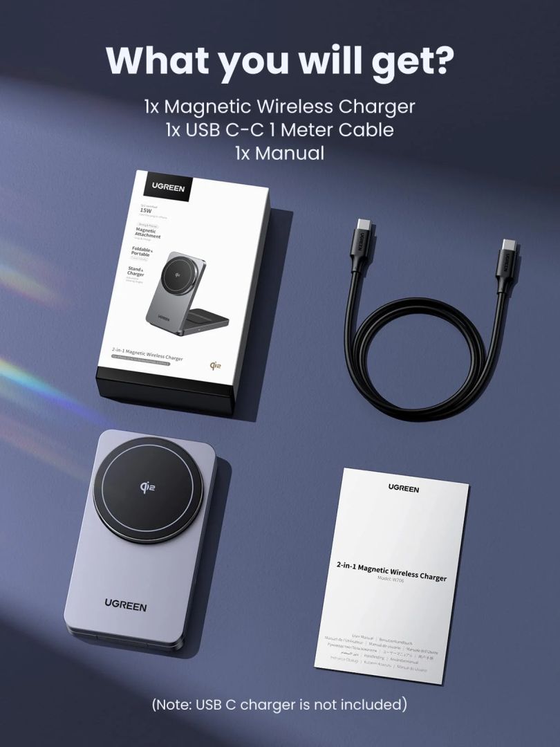 UGREEN Qi2 15W MagFlow 2-in-1 Wireless Charger Grey