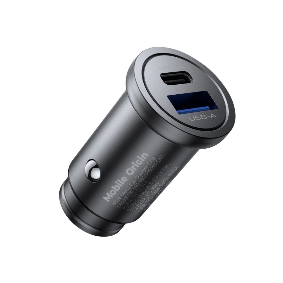 Mobile Origin Metal Car Charger 30W CA12 USB-C, USB-A Black