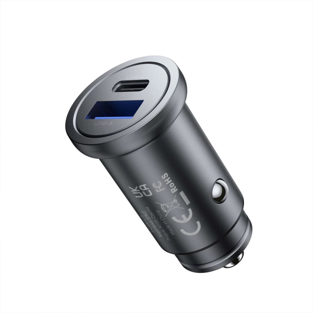 Mobile Origin Metal Car Charger 30W CA12 USB-C, USB-A Black