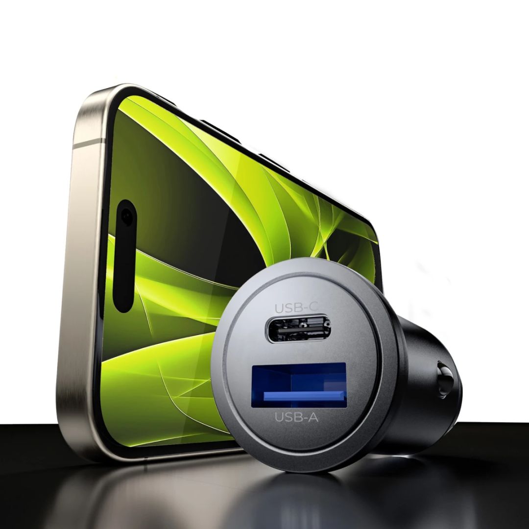 Mobile Origin Metal Car Charger 30W CA12 USB-C, USB-A Black