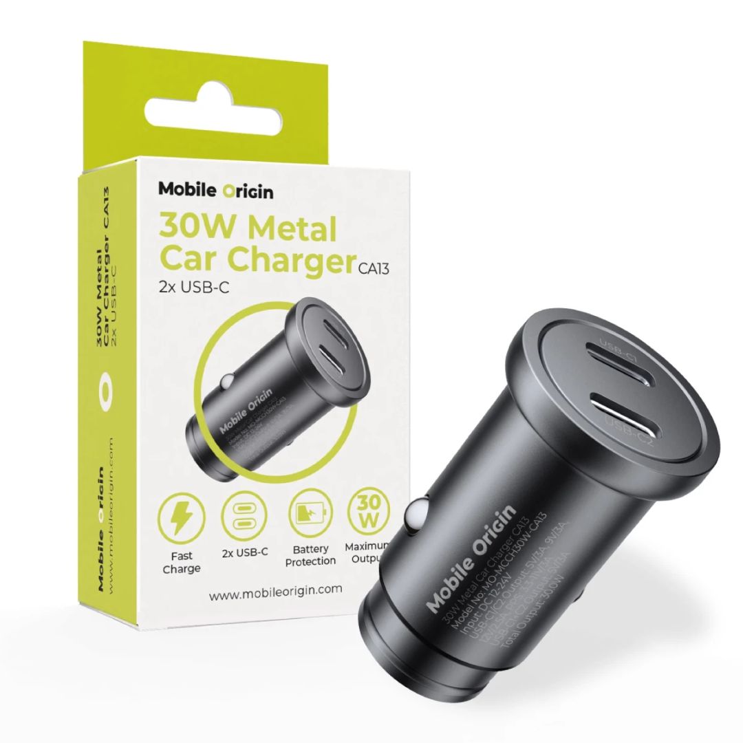Mobile Origin Metal Car Charger 30W CA13, 2x USB-C Black
