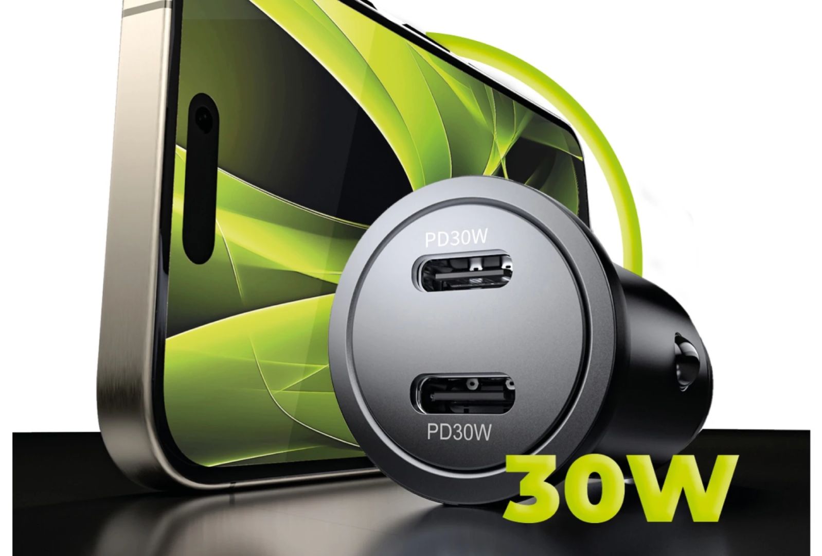 Mobile Origin Metal Car Charger 30W CA13, 2x USB-C Black