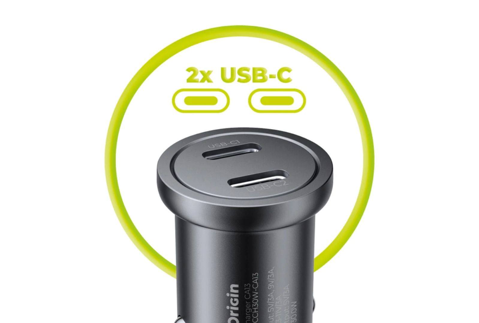 Mobile Origin Metal Car Charger 30W CA13, 2x USB-C Black