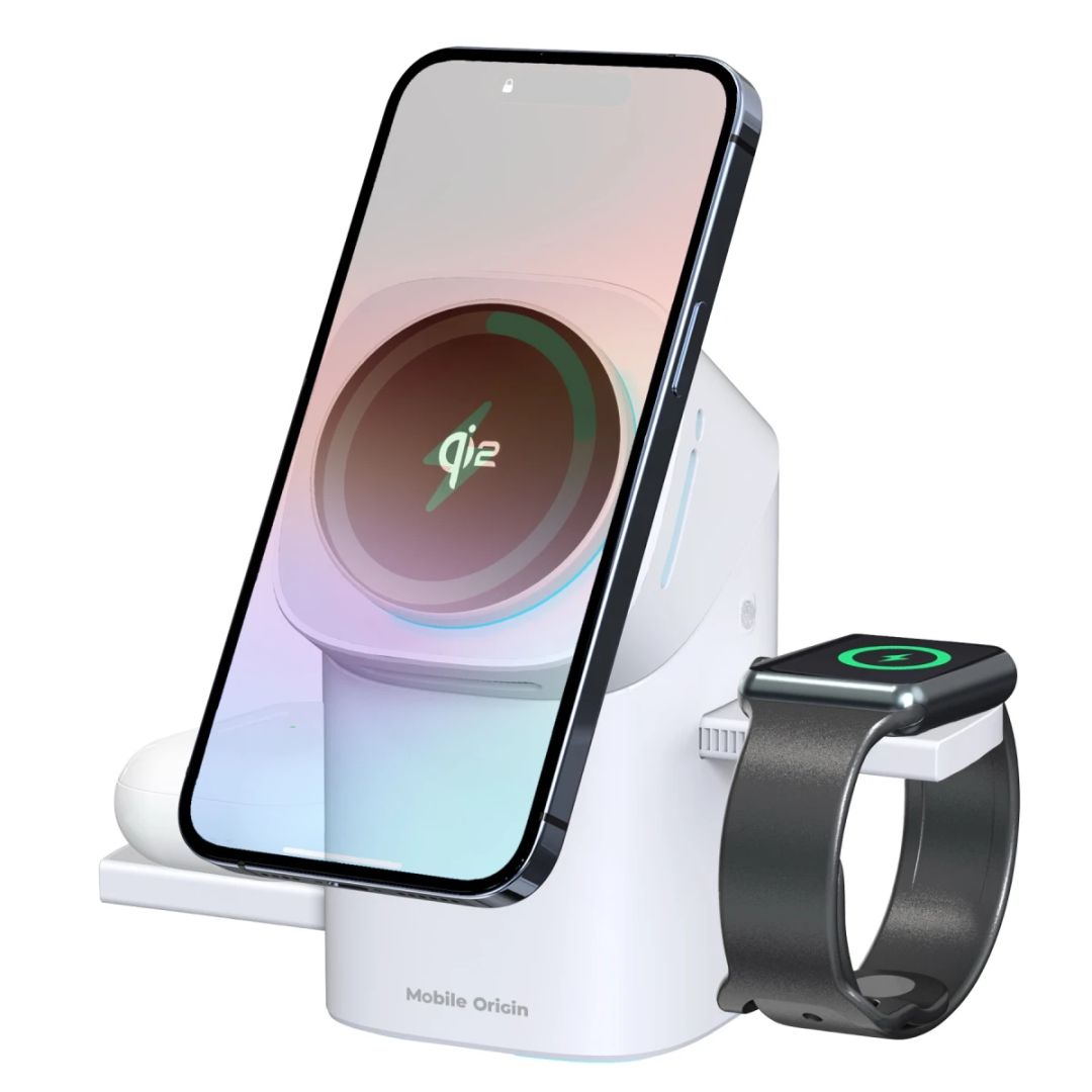 Mobile Origin 3in1 Wireless Charging Qi2 Station PW11 White