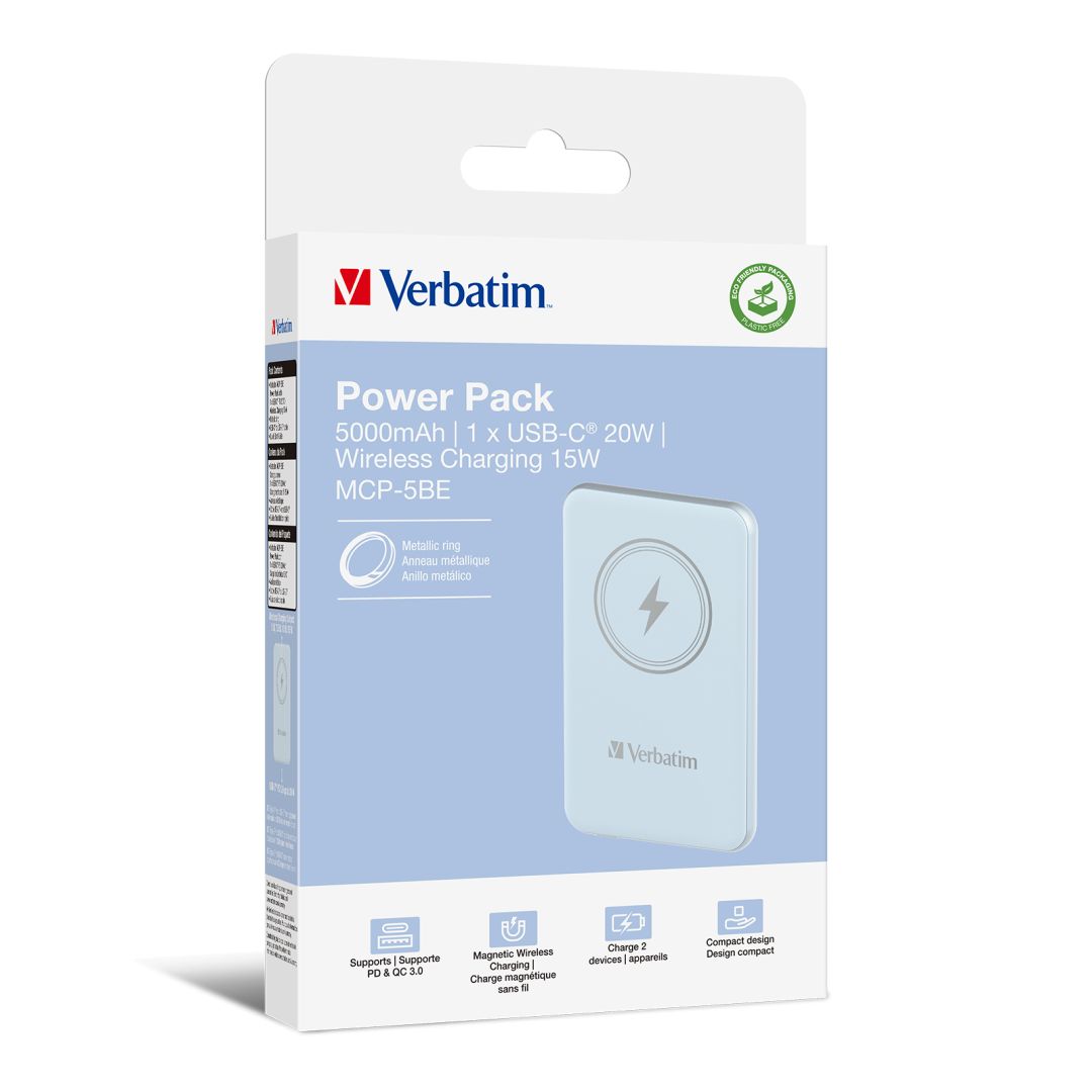 Verbatim Charge 'n' Go Magnetic Wireless 5000mAh PowerBank Blue