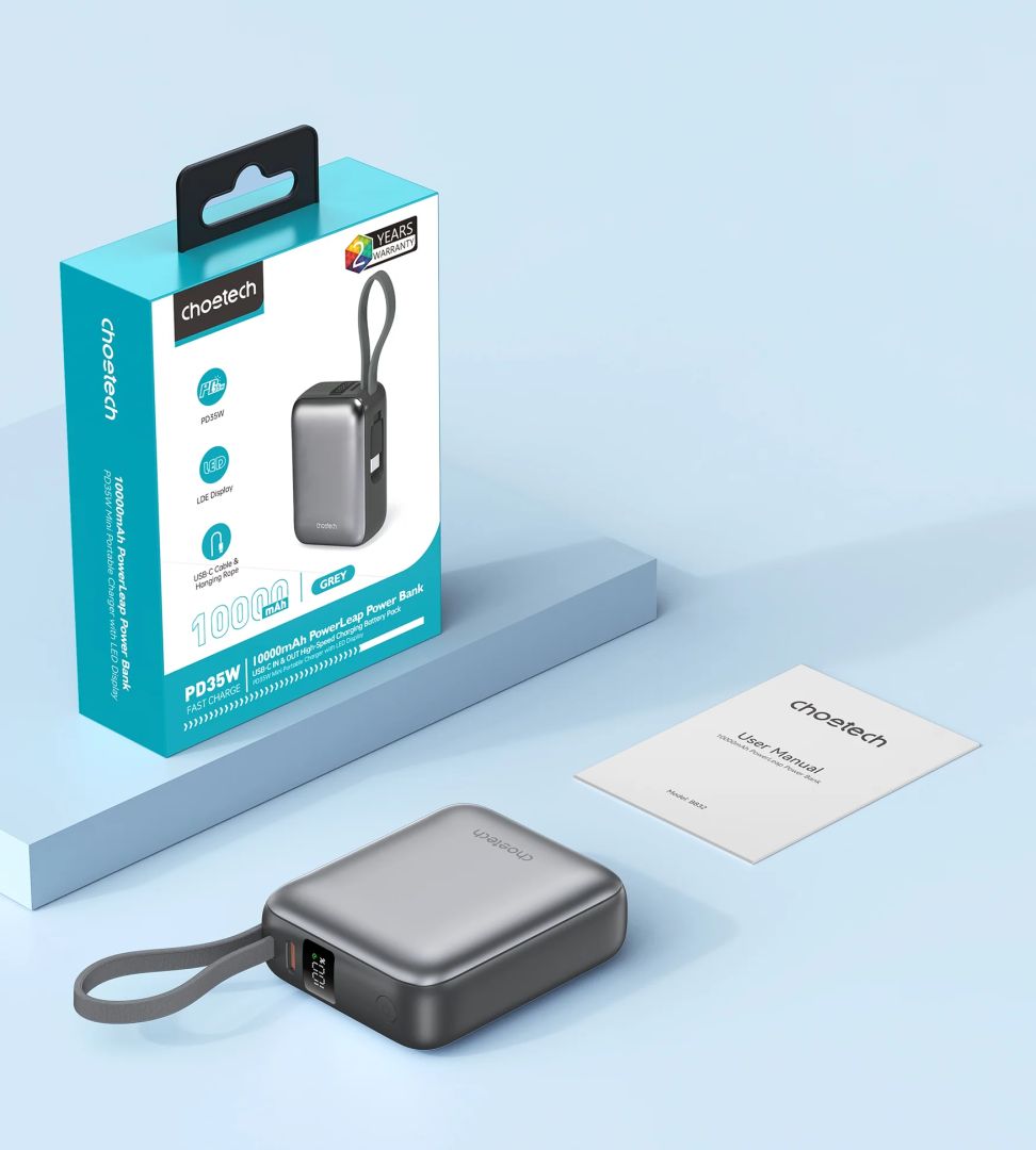 Choetech  B832 Mini 35W 10000mAh PowerBank with USB-C Cable Grey