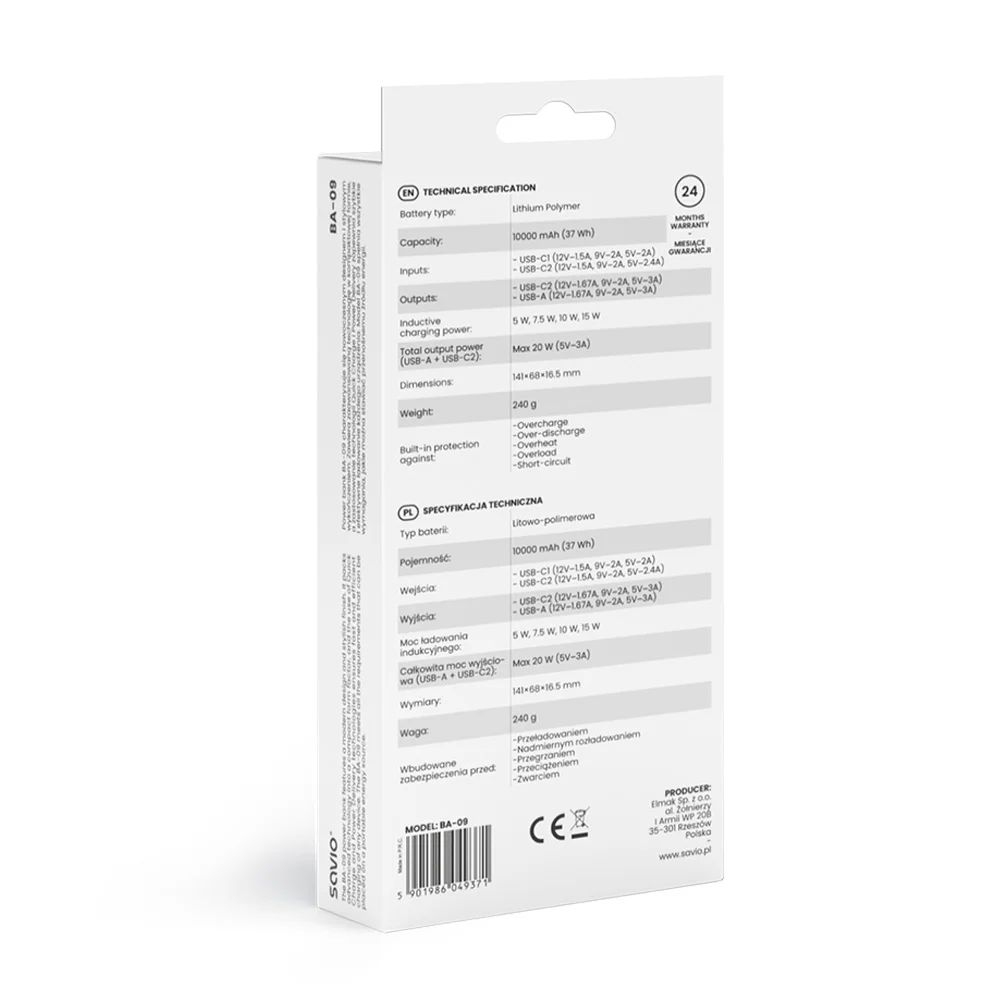 Savio BA-09 10000mAh Powerbank Black