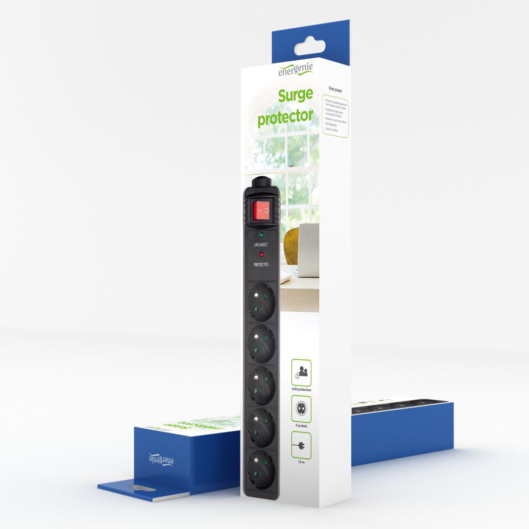 Gembird SPF5-C-5 Túlfeszültségvédő Kapcsolóval 5DIN 1,5m Black