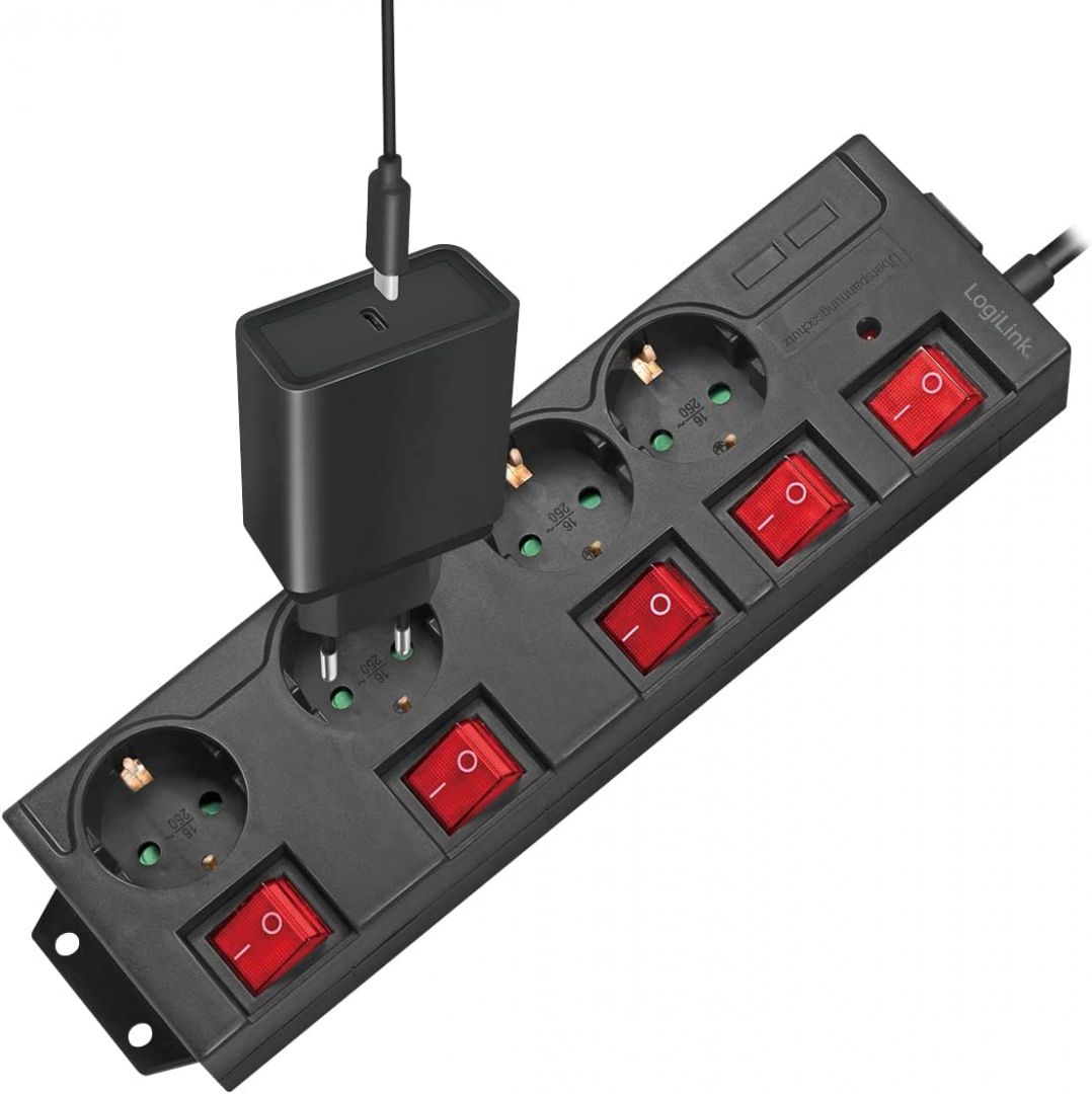 Logilink LPS251 Túlfeszültségvédő Kapcsolóval 4DIN 1,5m Black