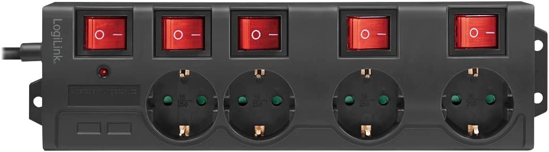 Logilink LPS251 Túlfeszültségvédő Kapcsolóval 4DIN 1,5m Black