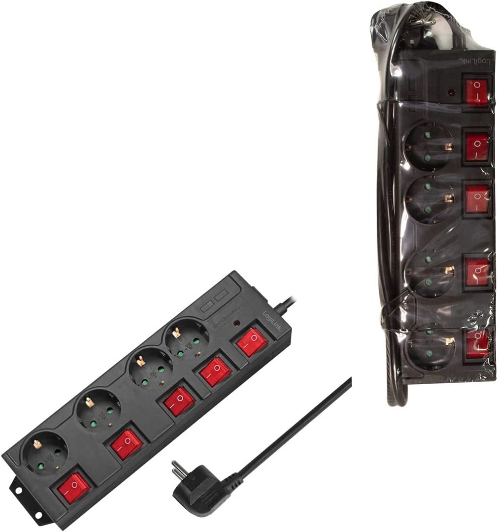 Logilink LPS251 Túlfeszültségvédő Kapcsolóval 4DIN 1,5m Black