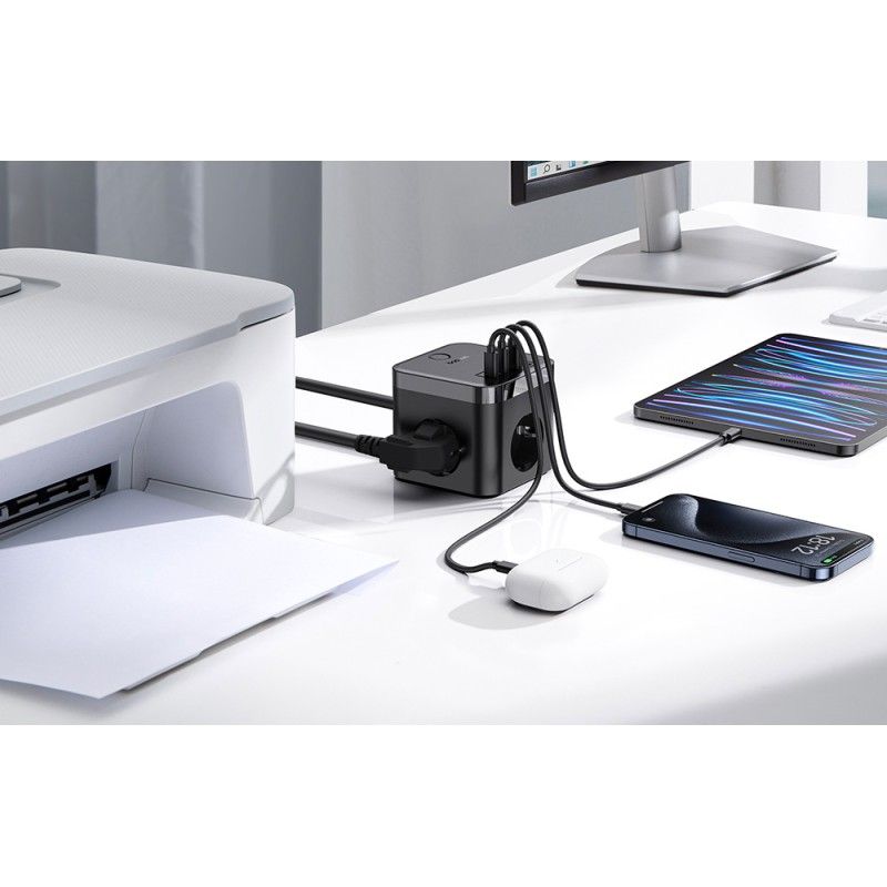 Baseus Hálózati Elosztó Kapcsolóval 3DIN 1,5m Black