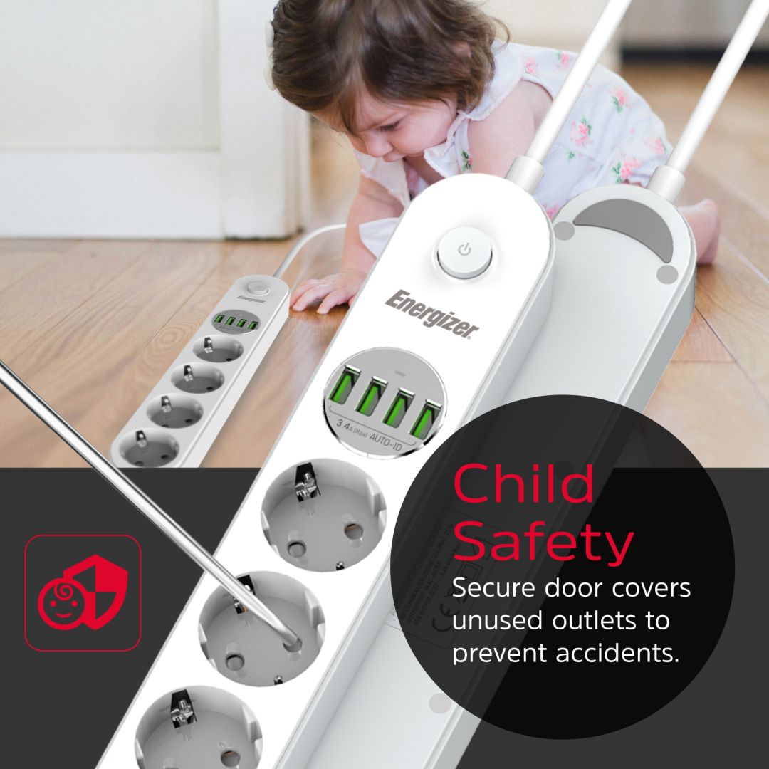 Energizer EPB2500W00EU Hálózati Elosztó Kapcsolóval 4DIN 2m White