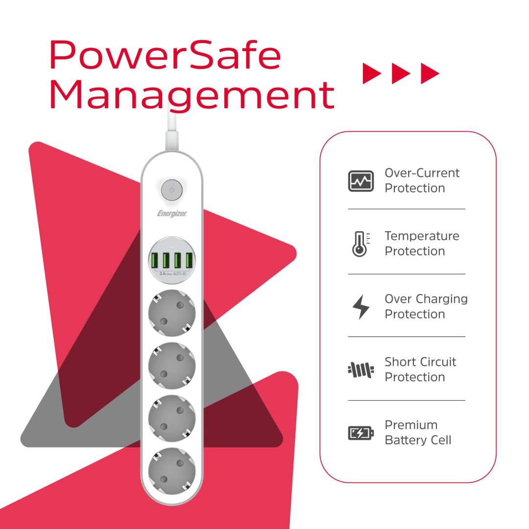 Energizer EPB2500W00EU Hálózati Elosztó Kapcsolóval 4DIN 2m White