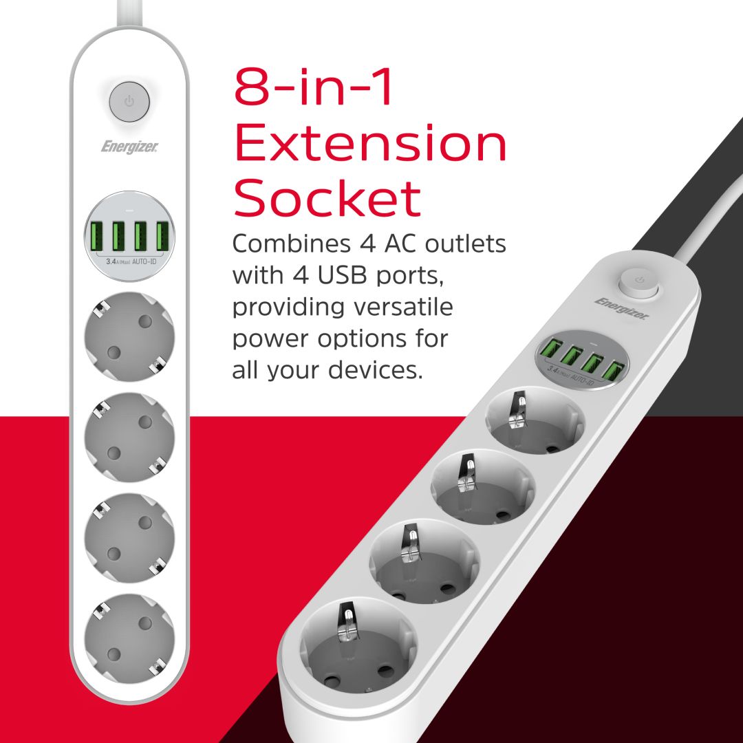 Energizer EPB2500W00EU Hálózati Elosztó Kapcsolóval 4DIN 2m White