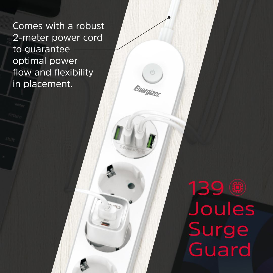 Energizer EPB2500W00EU Hálózati Elosztó Kapcsolóval 4DIN 2m White