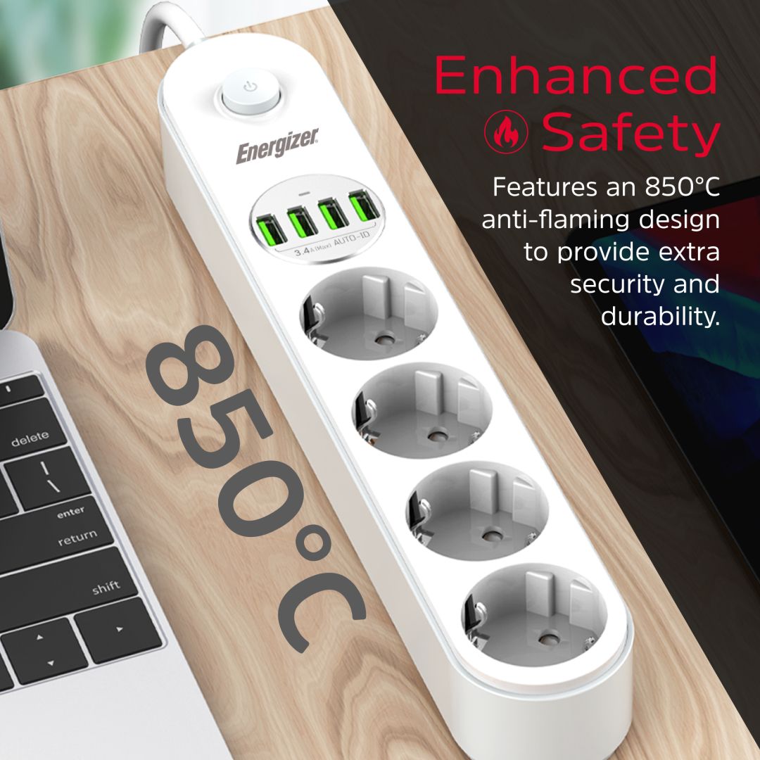 Energizer EPB2500W00EU Hálózati Elosztó Kapcsolóval 4DIN 2m White