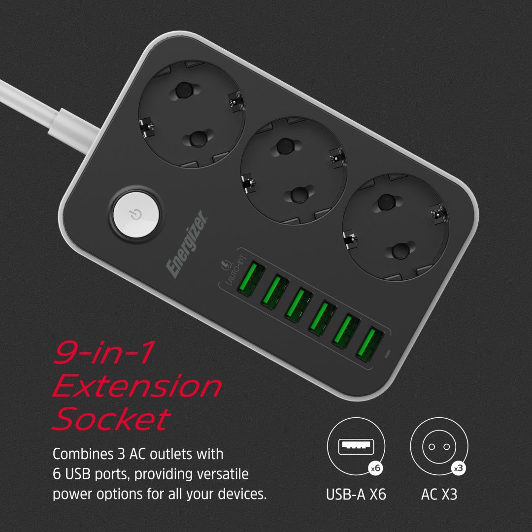 Energizer EPB2500W00EU Hálózati Elosztó Kapcsolóval 3DIN 2m White