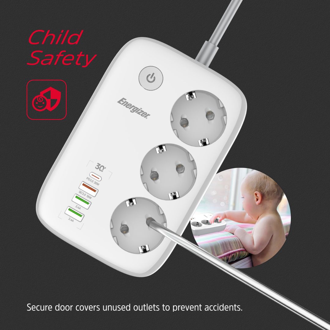 Energizer EPB2500W02EU Hálózati Elosztó Kapcsolóval 3DIN 2m White/Grey