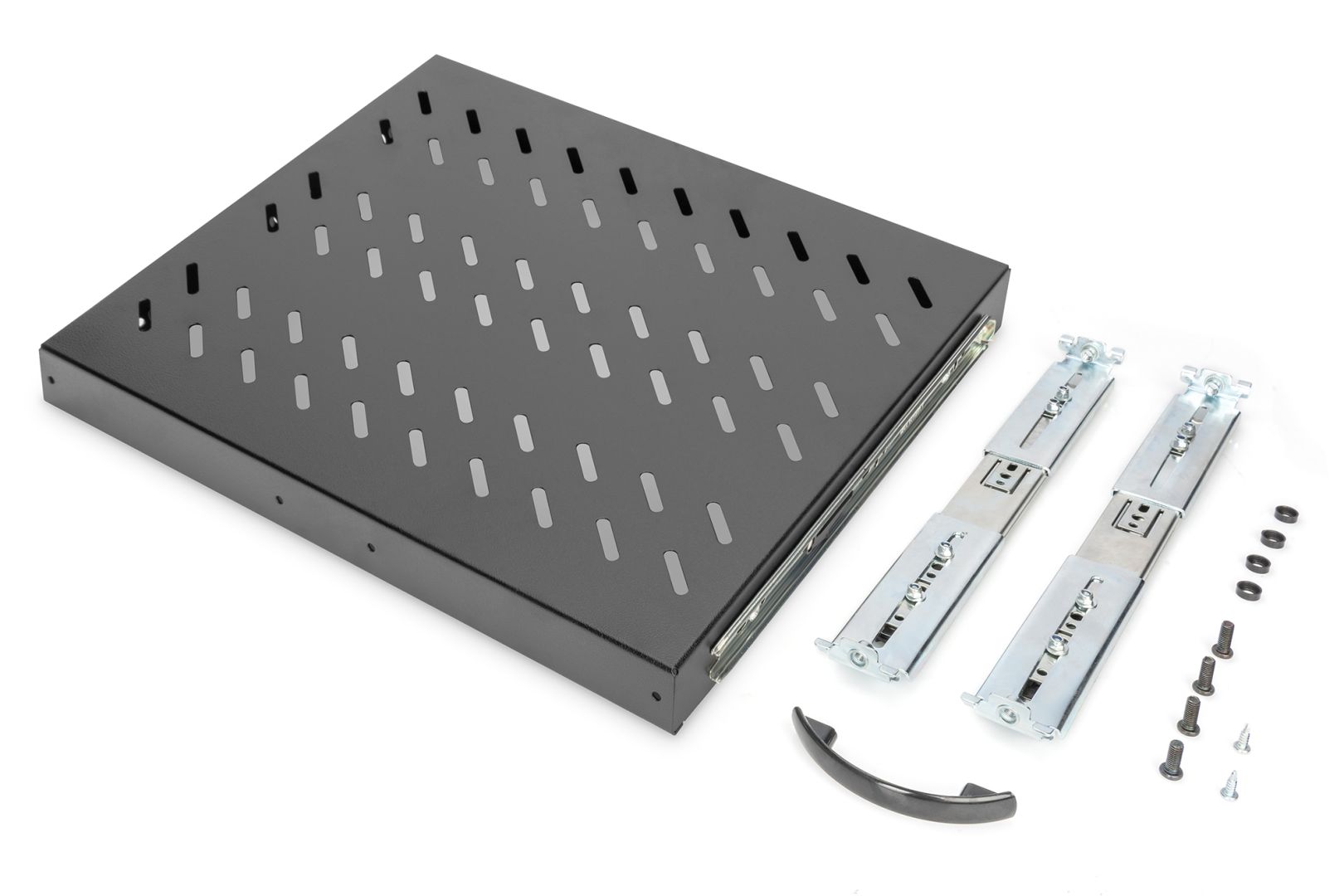 Digitus 1U extendible shelf for 600 mm depth racks 40x485x368mm up to 25kg Black (RAL 9005)