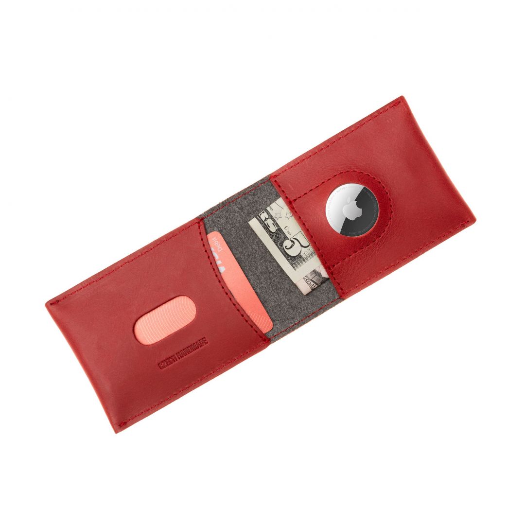 FIXED bőr pénztárca belső AirTag tartóval, piros