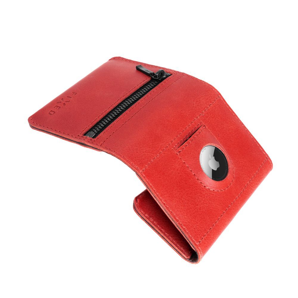 FIXED Klasszikus pénztárca az AirTag-hez marhabőrből, piros