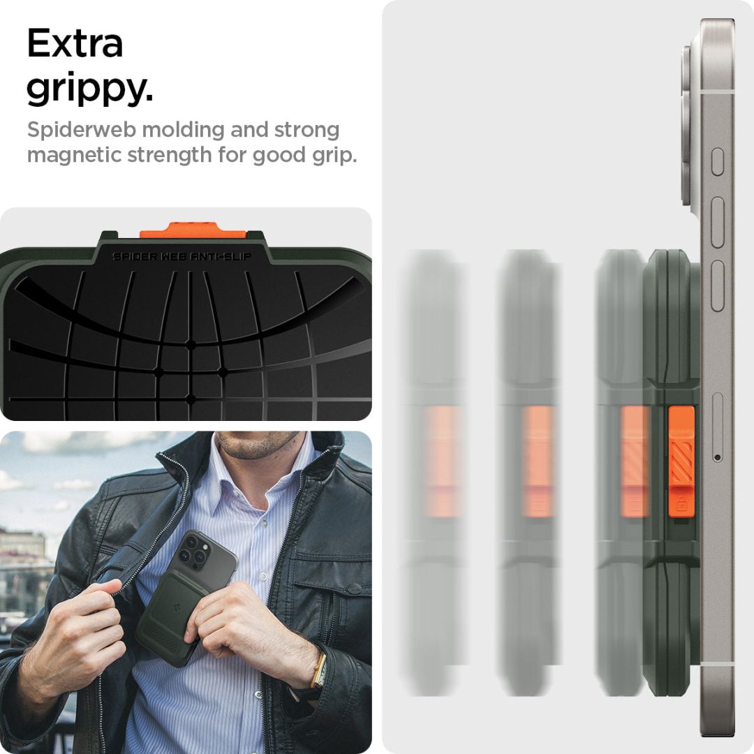 Spigen iPhone Lock Fit MagSafe Wallet Military Green