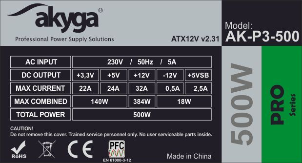 Akyga 500W ATX AK-P3-500