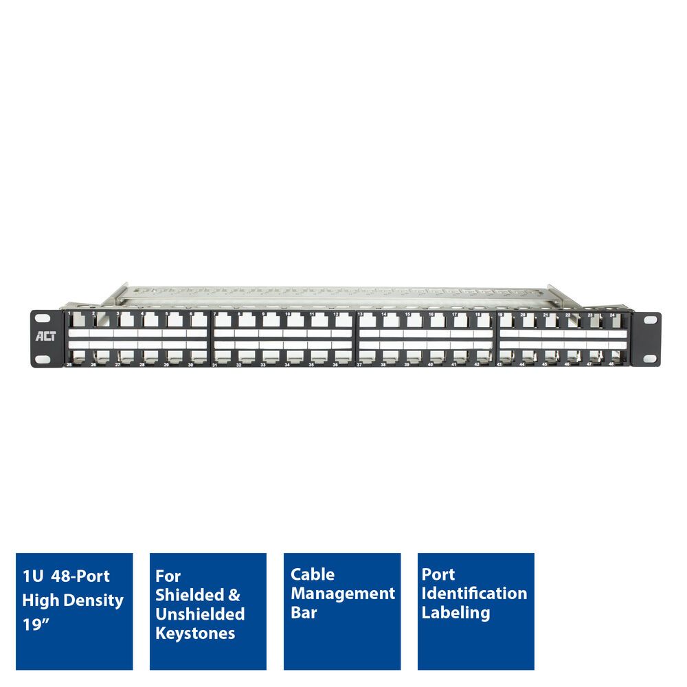 ACT 48-port Patch Panel 1U Black
