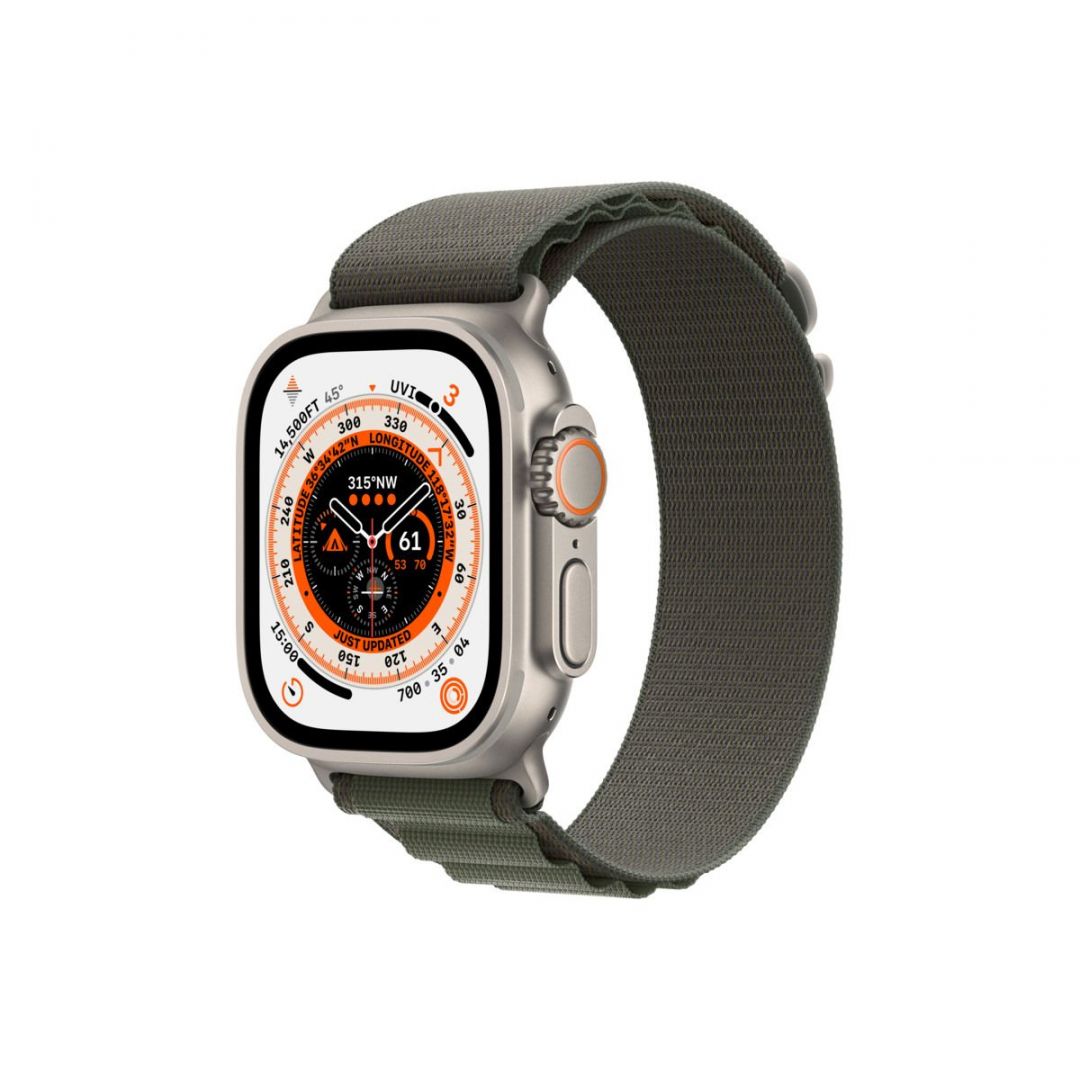 Apple Watch Ultra GPS + Cellular 49mm Titanium Case with Green Alpine Loop (L)