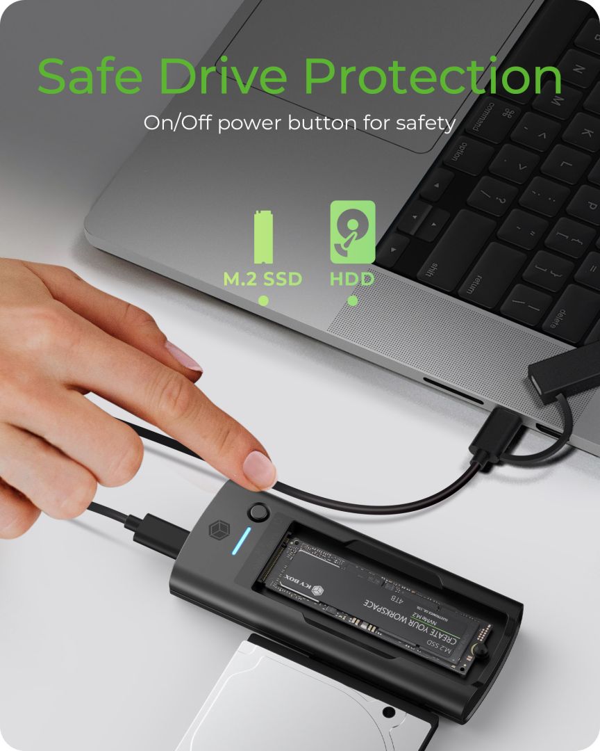 Raidsonic IcyBox IB-180MS-C31 M.2 Docking Station for NVMe M.2 SSD and SATA Drive Black