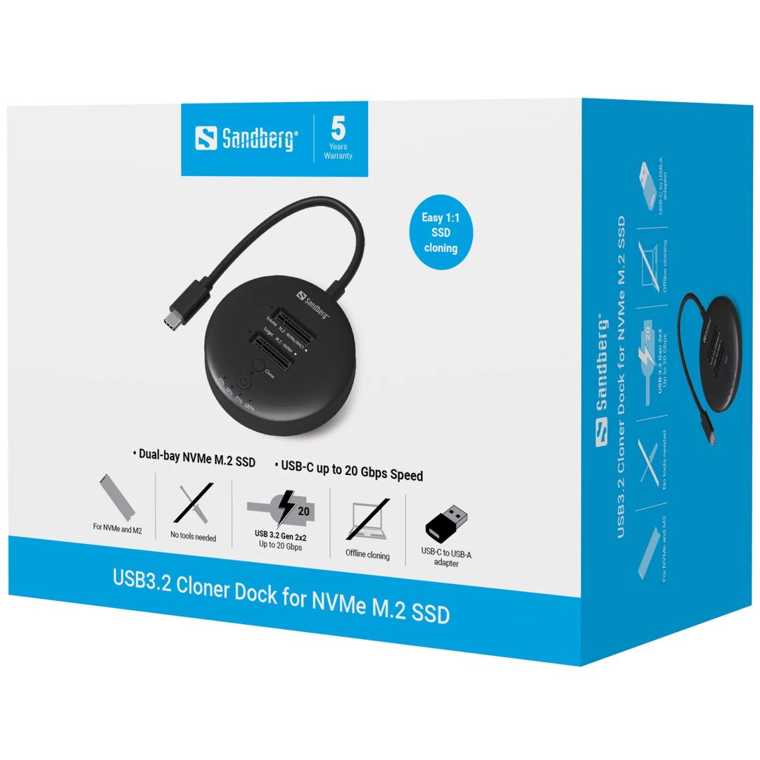Sandberg Sandberg M.2 SSD dokkoló -USB3.2 Cloner Dock for M2+NVMe