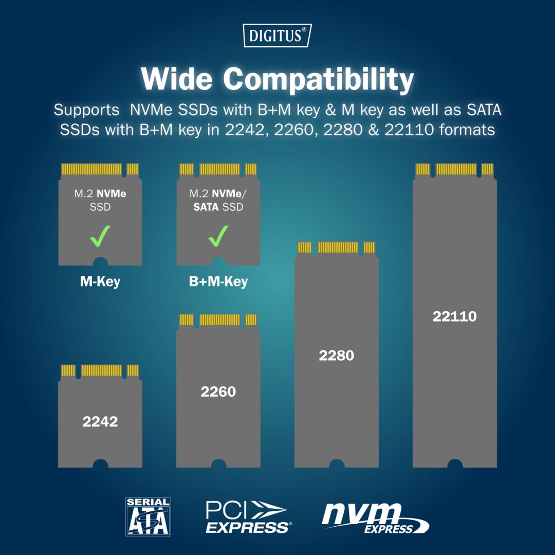 Digitus M.2 NVMe + M.2 SATA SSD Docking Station with SD Express Card Reader USB-C Black