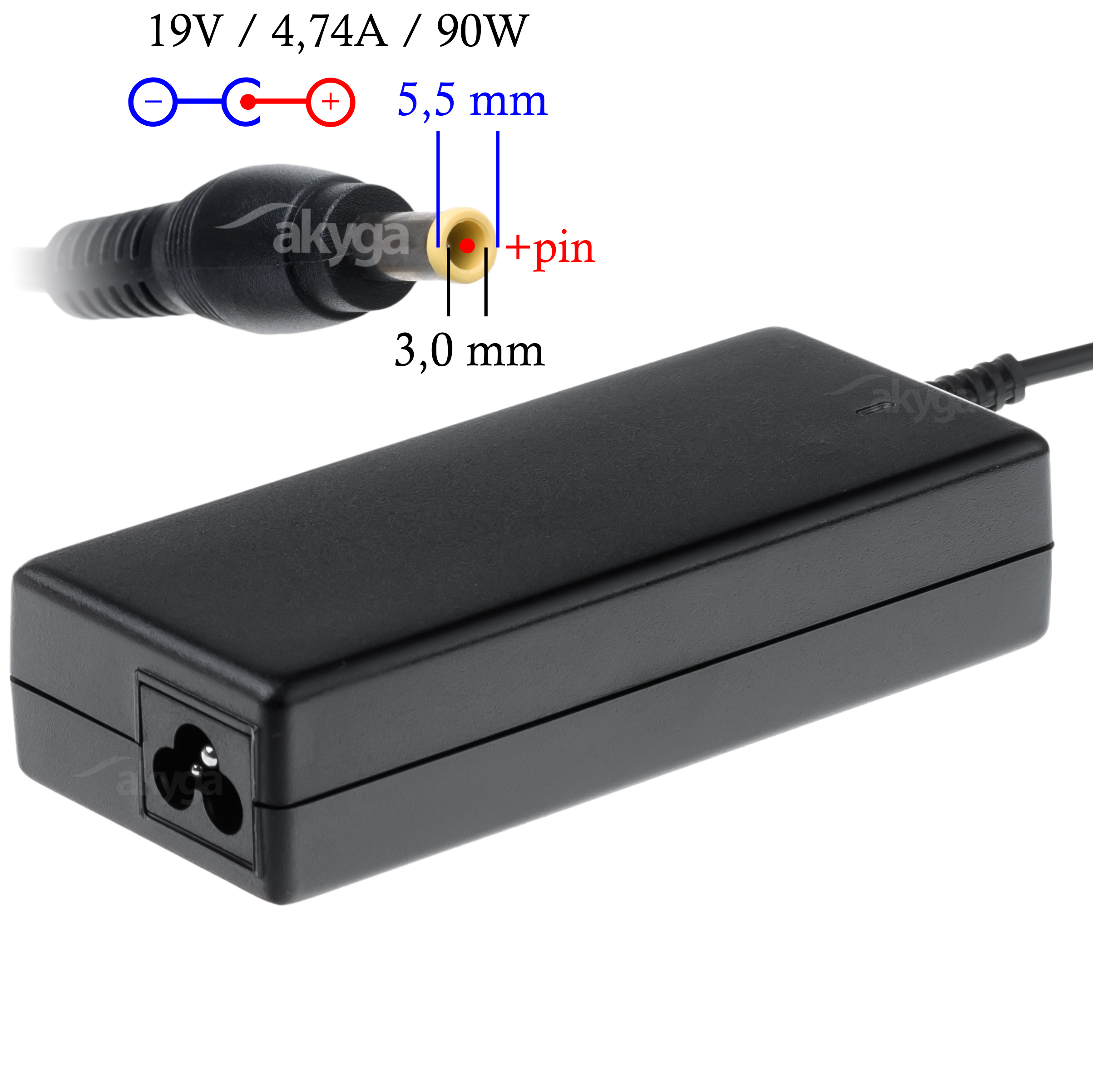Akyga AK-ND-27 19V / 4,74A 90W 5,5x3mm Samsung hálózati notebook töltő