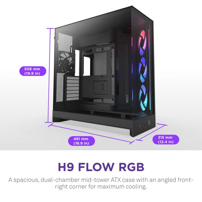 NZXT H9 Flow RGB Tempered Glass Black