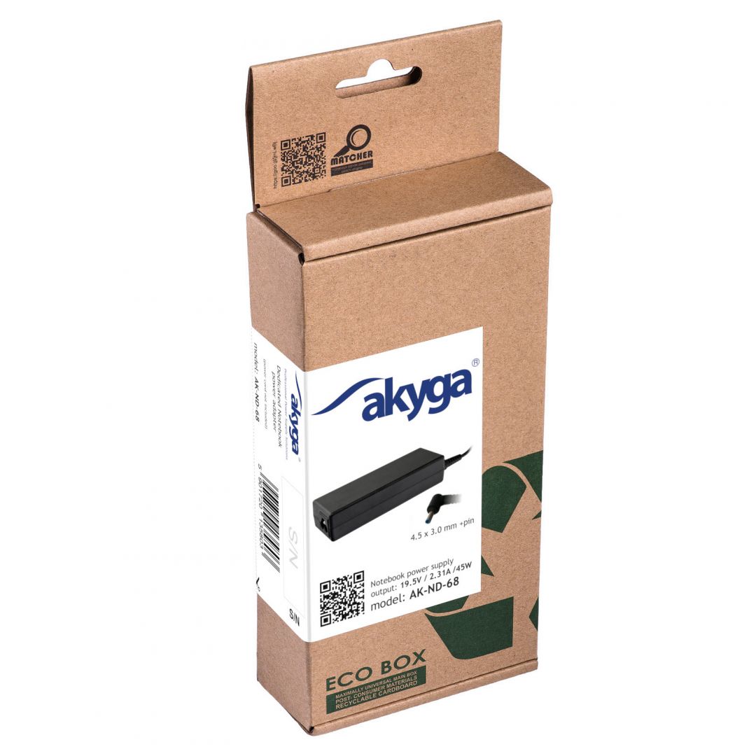 Akyga AK-ND-68 19,5V / 2,31A 45W 4,5x3mm Dell hálózati notebook töltő