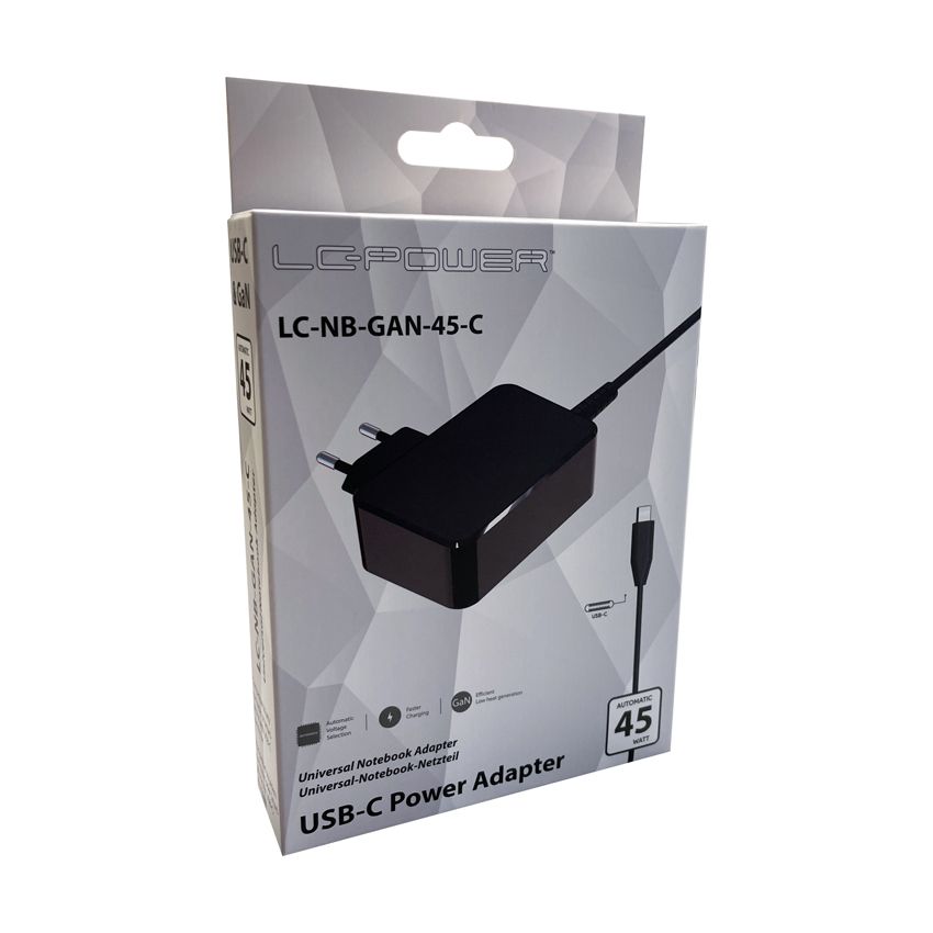 LC Power LC-NB-GAN-45-C 5-20V / 3A 45W Type-C univerzális hálózati notebook töltő