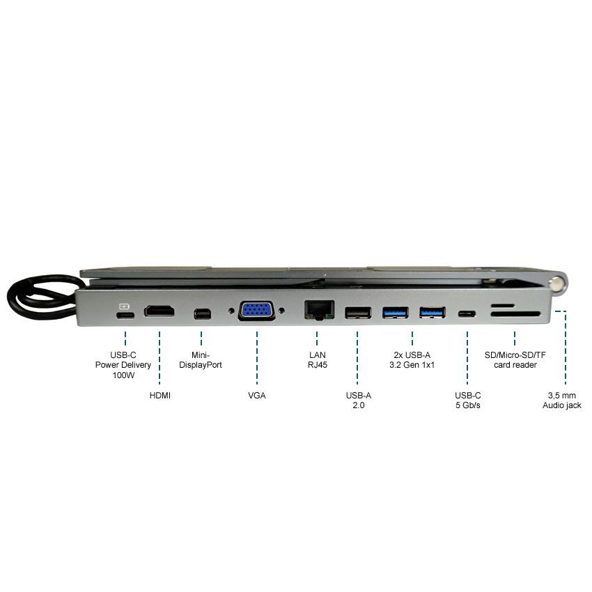 LC Power LC-HUB-C-MULTI-STAND Notebook állvány USB-C Multi Hub Silver