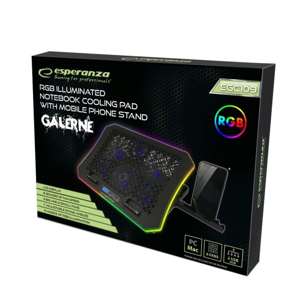 Esperanza Galerne RGB Gaming Notebook Hűtő Black