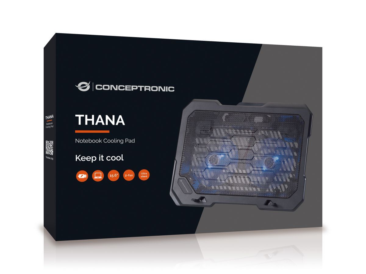 Conceptronic  THANA01B 2 ventilátoros laptop hűtőpad Black